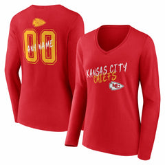 Women's Hustle Personalized Name & Number Long Sleeve V-Neck T-Shirt - Kansas City Chiefs T-shirts