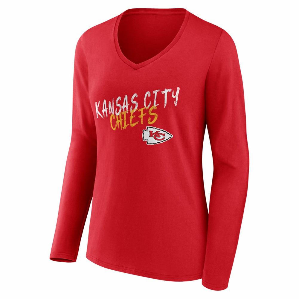 Women's Hustle Personalized Name & Number Long Sleeve V-Neck T-Shirt - Kansas City Chiefs T-shirts