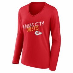 Women's Hustle Personalized Name & Number Long Sleeve V-Neck T-Shirt - Kansas City Chiefs T-shirts