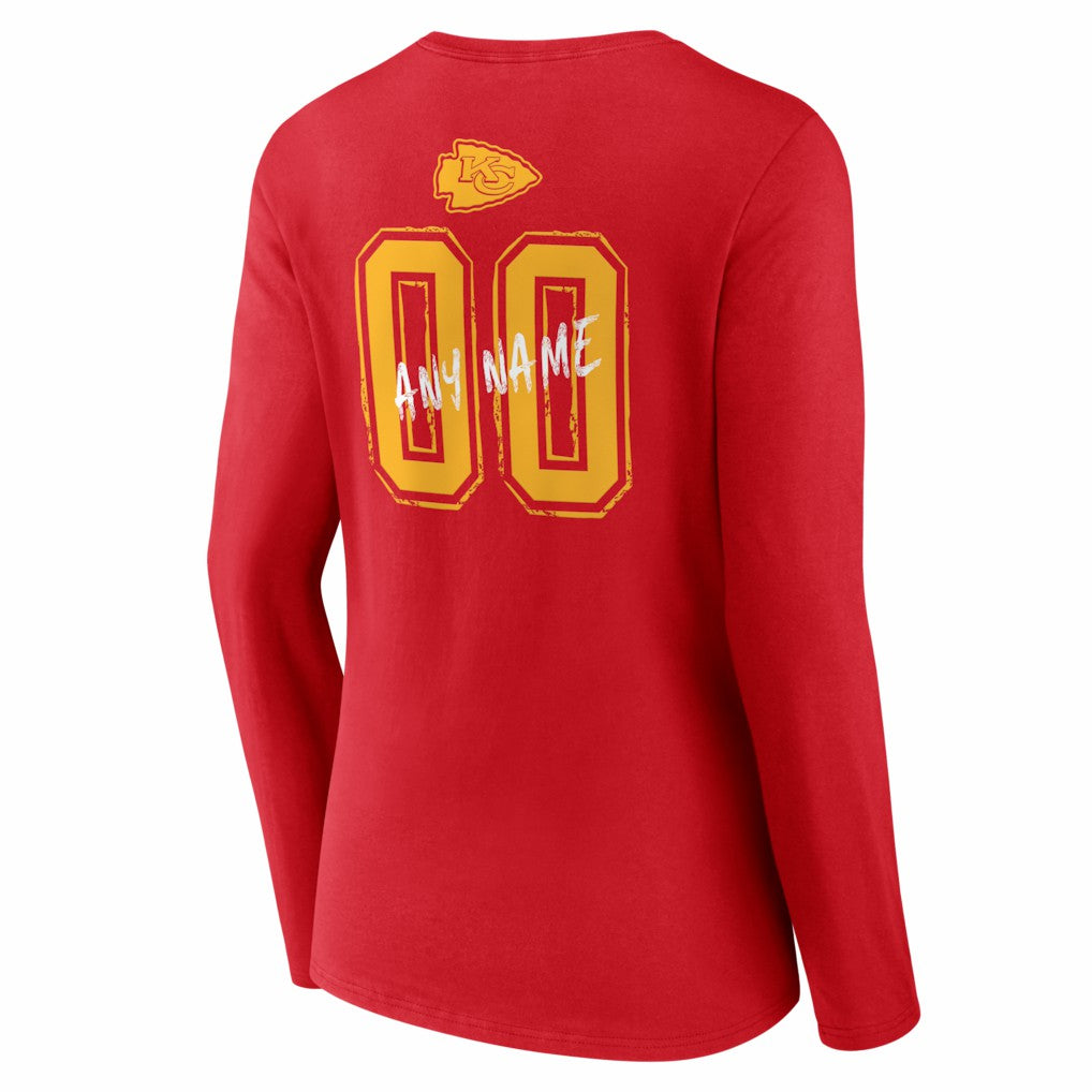 Women's Hustle Personalized Name & Number Long Sleeve V-Neck T-Shirt - Kansas City Chiefs T-shirts