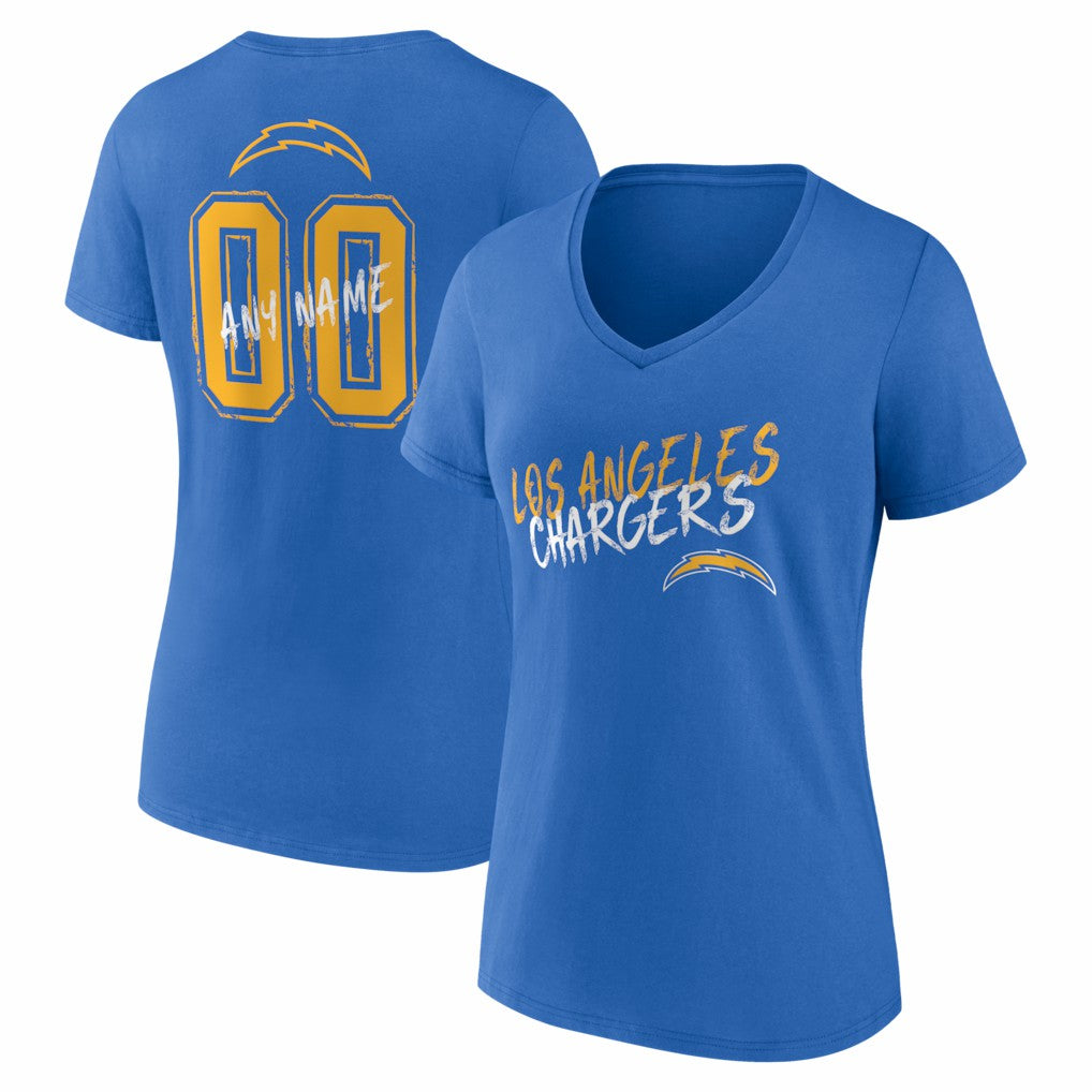 Women's Hustle Personalized Name & Number V-Neck T-Shirt - Los Angeles Chargers T-shirts
