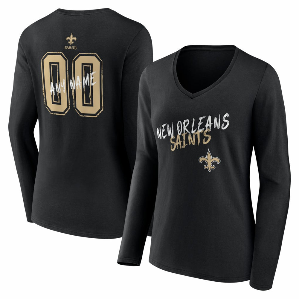Women's Hustle Personalized Name & Number Long Sleeve V-Neck T-Shirt - New Orleans Saints T-shirts