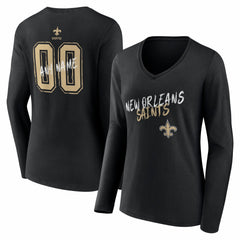 Women's Hustle Personalized Name & Number Long Sleeve V-Neck T-Shirt - New Orleans Saints T-shirts