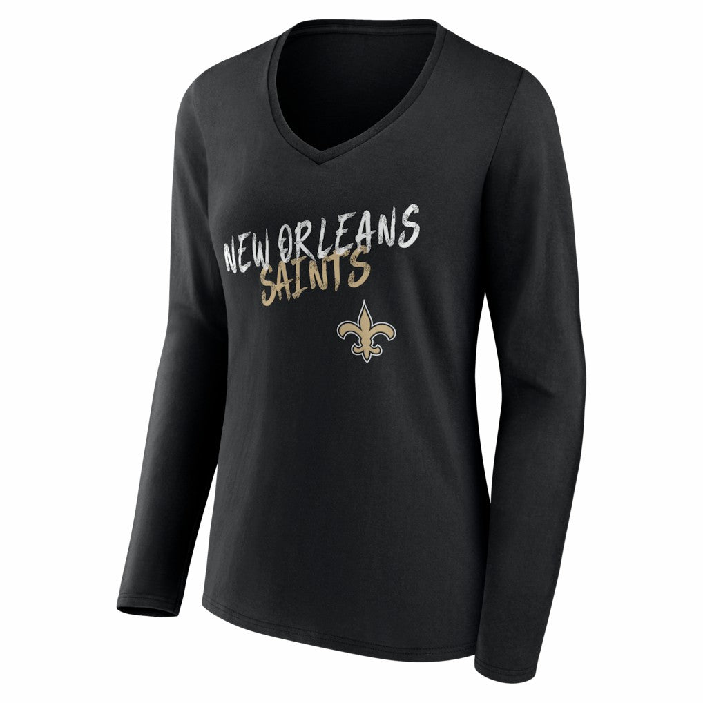 Women's Hustle Personalized Name & Number Long Sleeve V-Neck T-Shirt - New Orleans Saints T-shirts