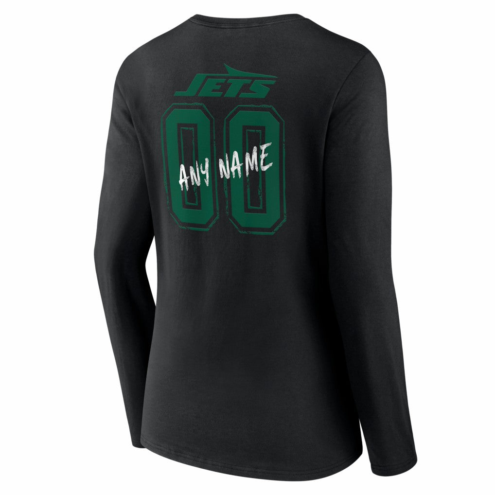 Women's Hustle Personalized Name & Number Long Sleeve V-Neck T-Shirt - New York Jets T-shirts