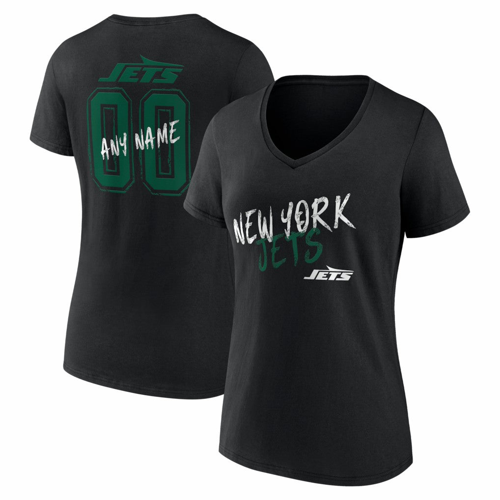Women's Hustle Personalized Name & Number V-Neck T-Shirt - New York Jets T-shirts