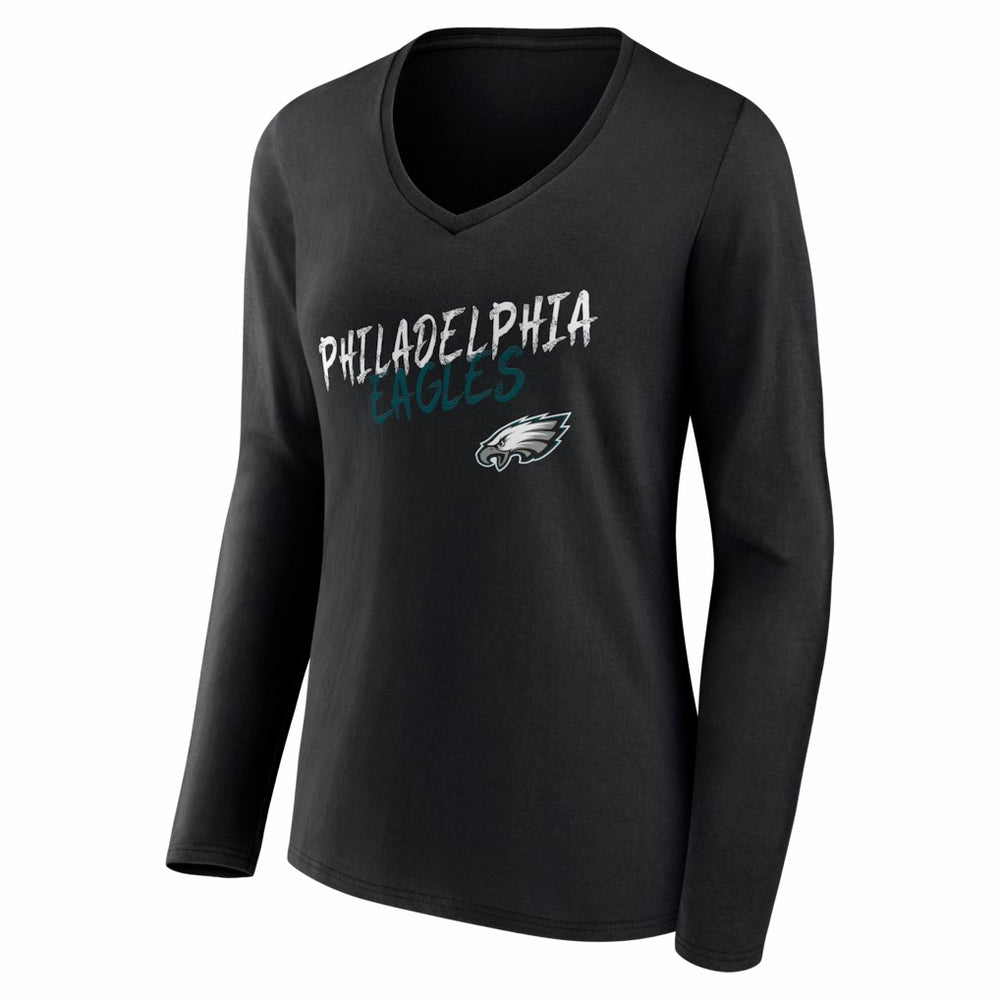 Women's Hustle Personalized Name & Number Long Sleeve V-Neck T-Shirt - Philadelphia Eagles T-shirts