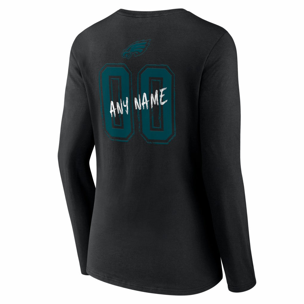 Women's Hustle Personalized Name & Number Long Sleeve V-Neck T-Shirt - Philadelphia Eagles T-shirts