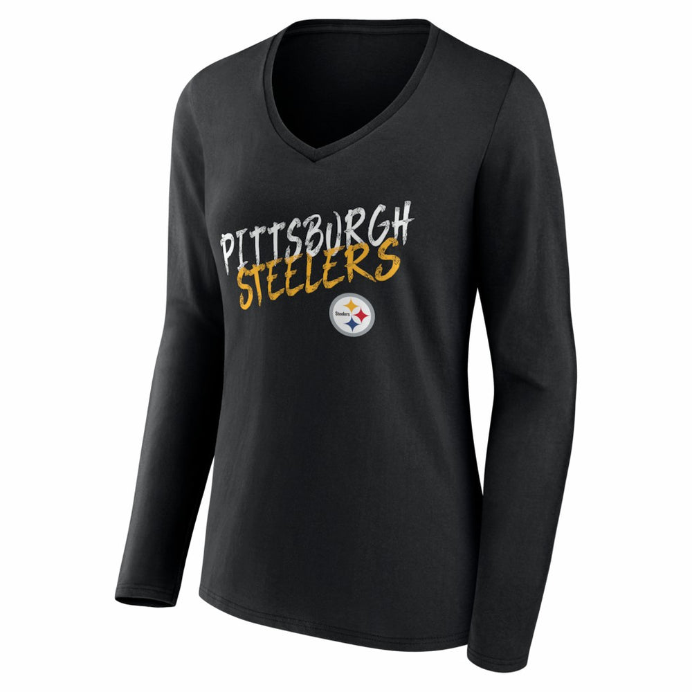 Women's Hustle Personalized Name & Number Long Sleeve V-Neck T-Shirt - Pittsburgh Steelers T-shirts