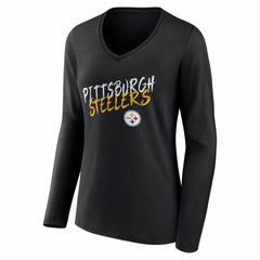Women's Hustle Personalized Name & Number Long Sleeve V-Neck T-Shirt - Pittsburgh Steelers T-shirts
