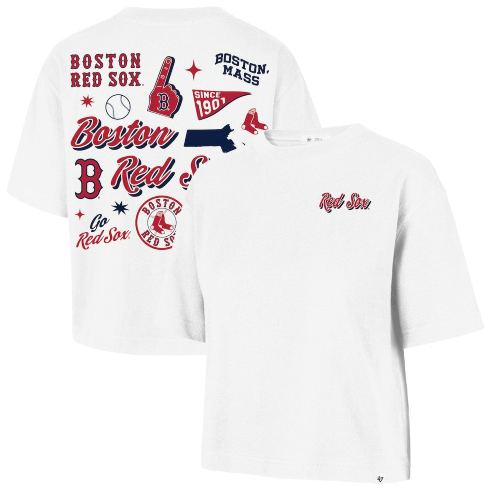 White Boston Red Sox '47 Women's Collage Script Reed City T-Shirt