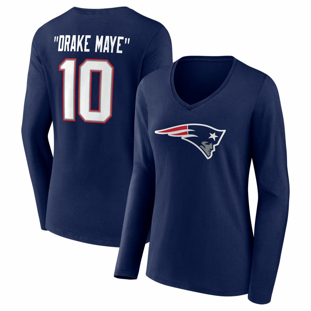 Drake Maye  Women's Nickname V-Neck Long Sleeve T-Shirt - New England Patriots T-shirts