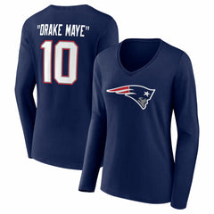 Drake Maye  Women's Nickname V-Neck Long Sleeve T-Shirt - New England Patriots T-shirts