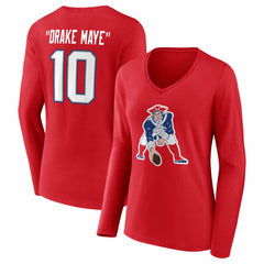 Drake Maye  Women's Nickname V-Neck Long Sleeve T-Shirt - New England Patriots T-shirts