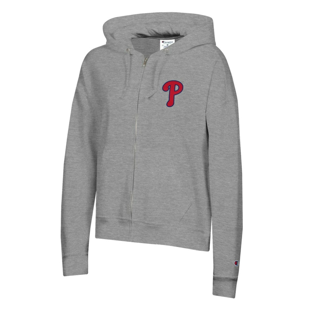 Heather Gray Philadelphia Phillies Champion Women's Powerblend Fleece Full-Zip Hoodie