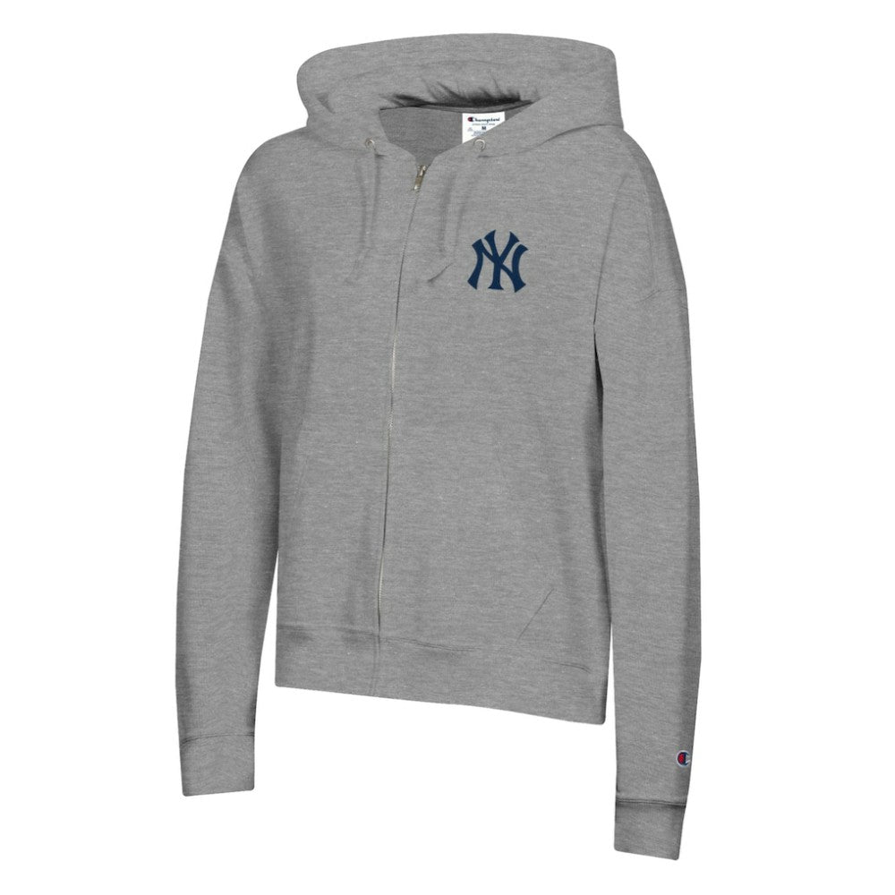 Heather Gray New York Yankees Champion Women's Powerblend Fleece Full-Zip Hoodie