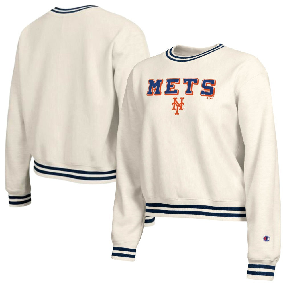 Cream New York Mets Champion Women's Reverse Weave Sweatshirt