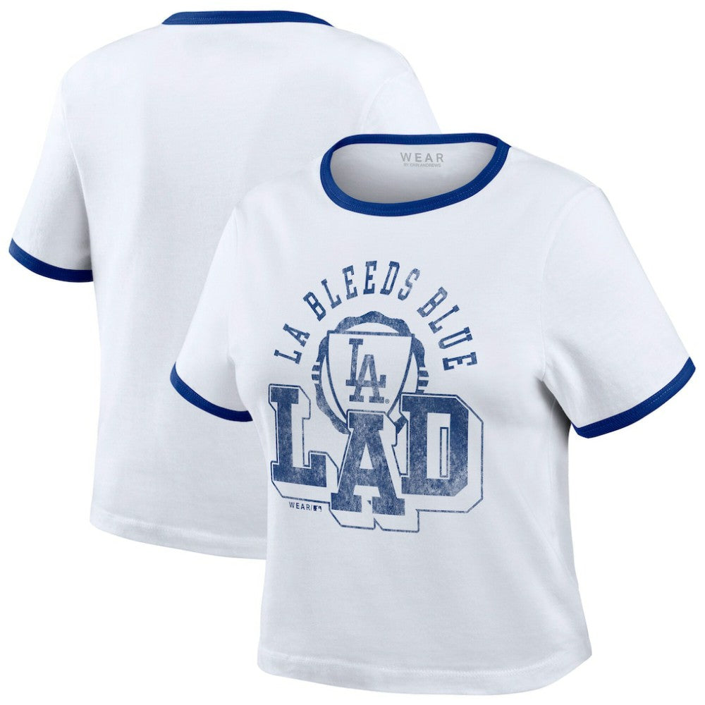 White Los Angeles Dodgers WEAR by Erin Andrews Women's Ringer Baby T-Shirt