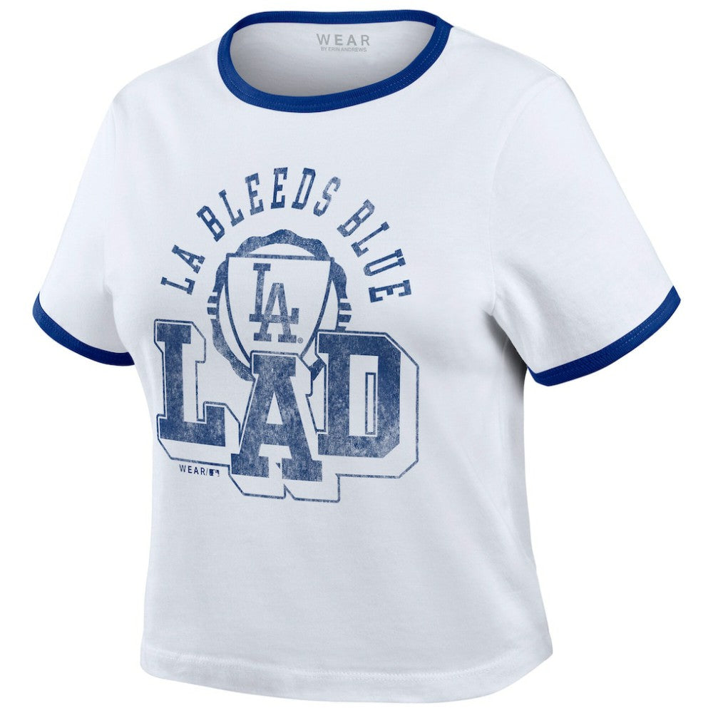 White Los Angeles Dodgers WEAR by Erin Andrews Women's Ringer Baby T-Shirt