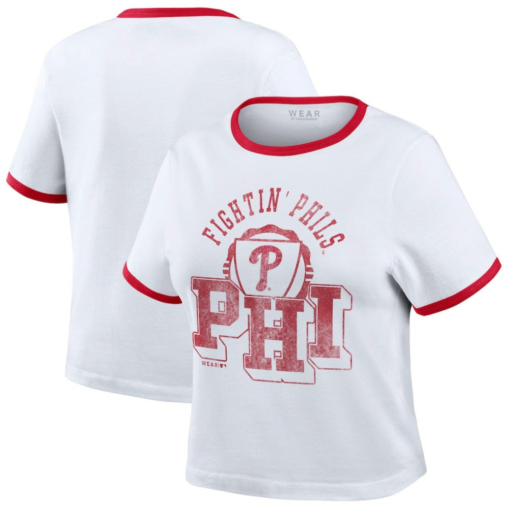 White Philadelphia Phillies WEAR by Erin Andrews Women's Ringer Baby T-Shirt