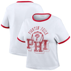 White Philadelphia Phillies WEAR by Erin Andrews Women's Ringer Baby T-Shirt