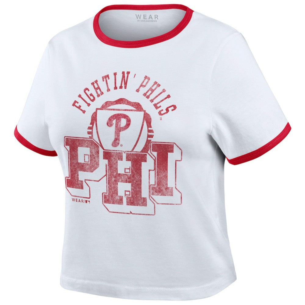 White Philadelphia Phillies WEAR by Erin Andrews Women's Ringer Baby T-Shirt