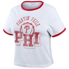 White Philadelphia Phillies WEAR by Erin Andrews Women's Ringer Baby T-Shirt