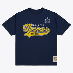 Navy Seattle Mariners Mitchell & Ness Script Sweep Arch T-Shirt