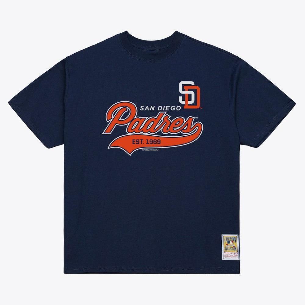 Navy San Diego Padres Mitchell & Ness Script Sweep Arch T-Shirt