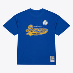 Royal Milwaukee Brewers Mitchell & Ness Script Sweep Arch T-Shirt