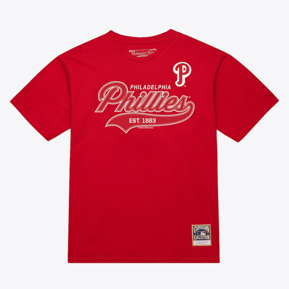 Red Philadelphia Phillies Mitchell & Ness Script Sweep Arch T-Shirt