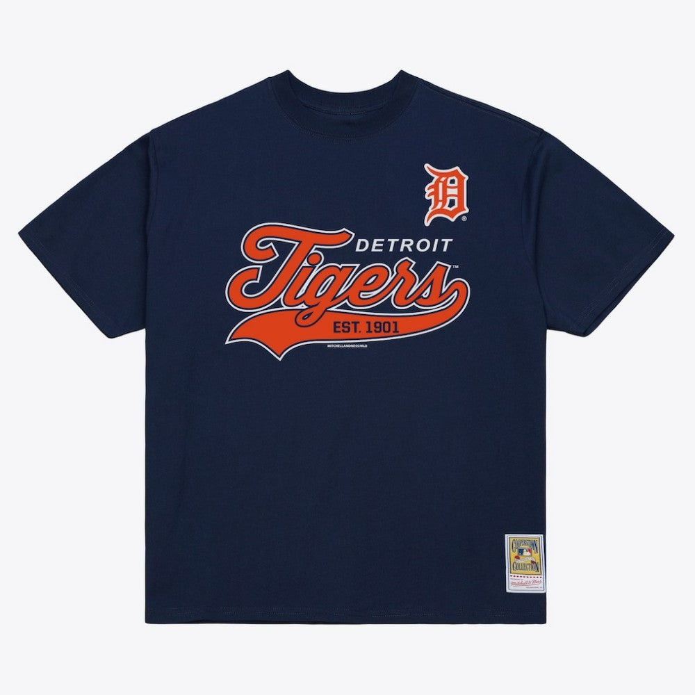 Navy Detroit Tigers Mitchell & Ness Script Sweep Arch T-Shirt