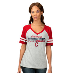 Heather Gray Cleveland Guardians G-III 4Her by Carl Banks Women's Goal Line Raglan V-Neck T-Shirt