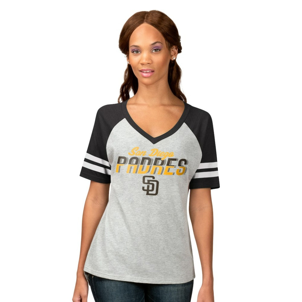 Heather Gray San Diego Padres G-III 4Her by Carl Banks Women's Goal Line Raglan V-Neck T-Shirt