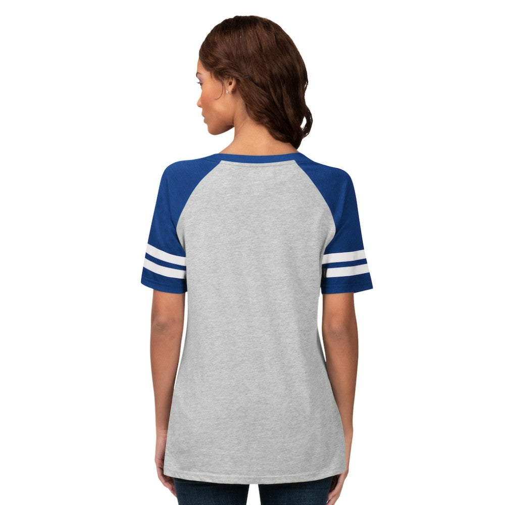 Heather Gray Chicago Cubs G-III 4Her by Carl Banks Women's Goal Line Raglan V-Neck T-Shirt