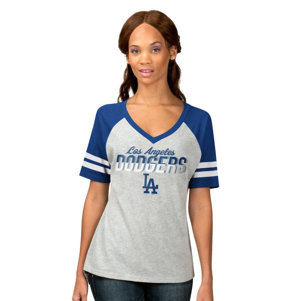 Heather Gray Los Angeles Dodgers G-III 4Her by Carl Banks Women's Goal Line Raglan V-Neck T-Shirt