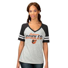 Heather Gray Baltimore Orioles G-III 4Her by Carl Banks Women's Goal Line Raglan V-Neck T-Shirt