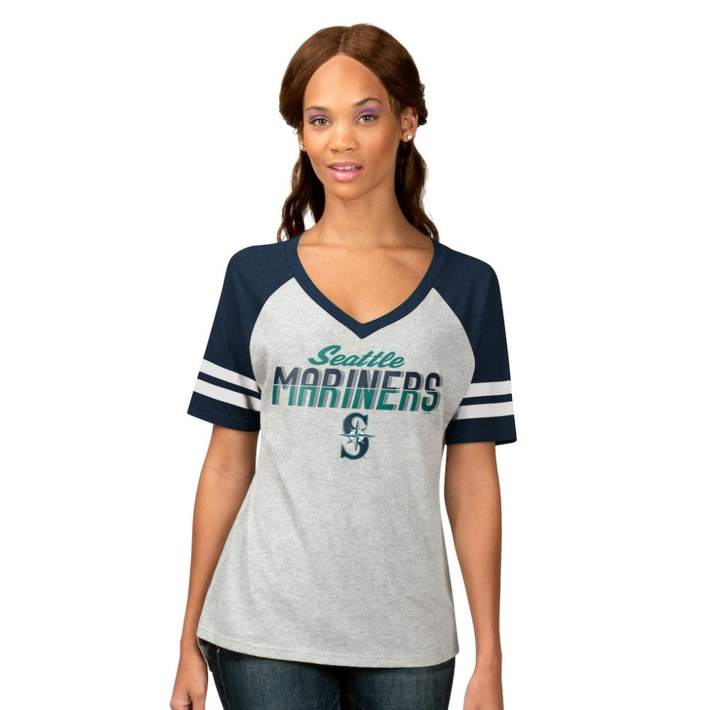 Heather Gray Seattle Mariners G-III 4Her by Carl Banks Women's Goal Line Raglan V-Neck T-Shirt