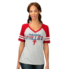 Heather Gray Philadelphia Phillies G-III 4Her by Carl Banks Women's Goal Line Raglan V-Neck T-Shirt