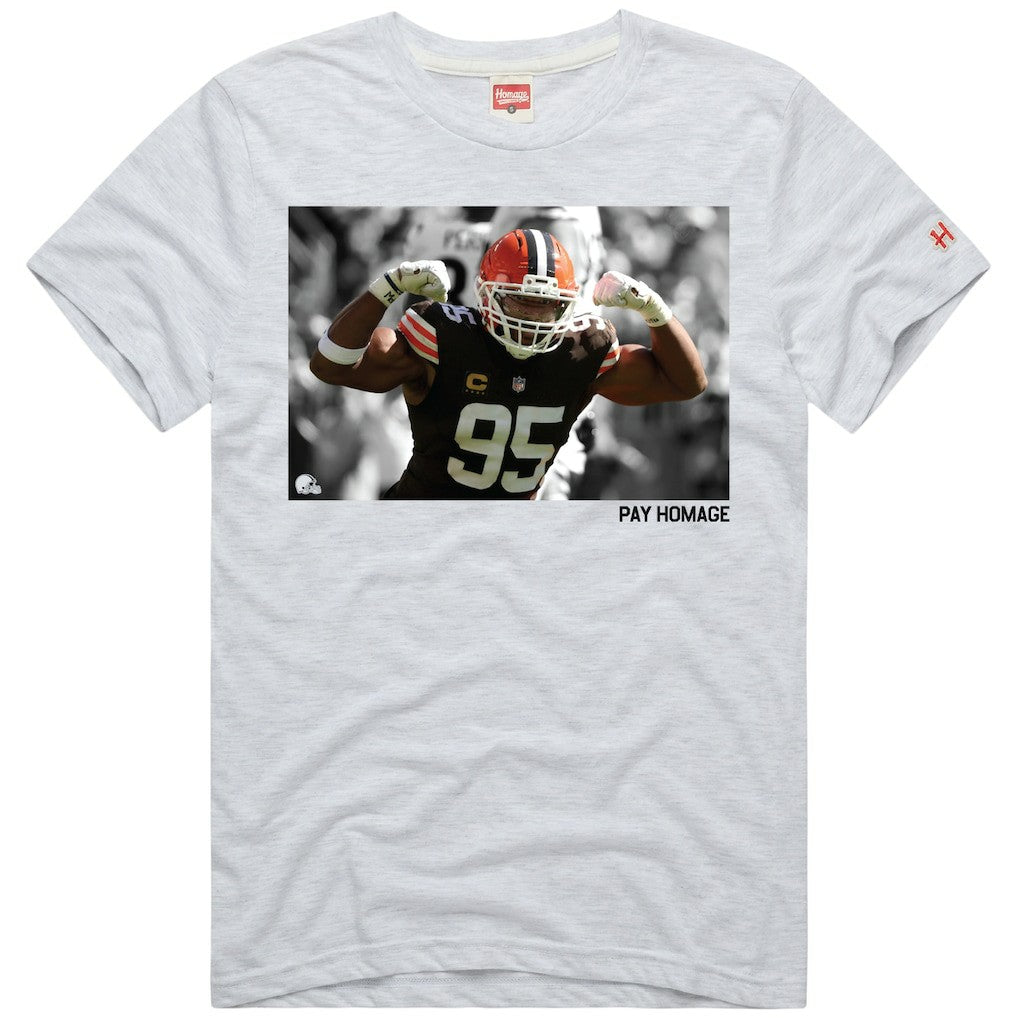 Myles Garrett  Homage Unisex Player Graphic Tri-Blend T-Shirt - Cleveland Browns T-shirts
