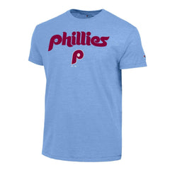 Light Blue Philadelphia Phillies Champion Cooperstown Wordmark Lockup Tri-Blend T-Shirt