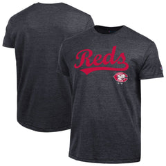 Black Cincinnati Reds Champion Cooperstown Wordmark Lockup Tri-Blend T-Shirt