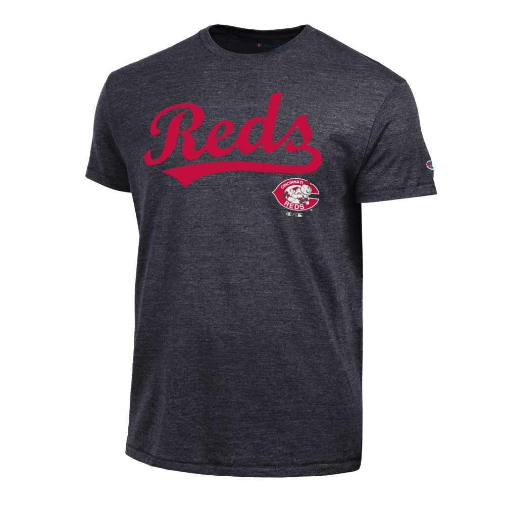Black Cincinnati Reds Champion Cooperstown Wordmark Lockup Tri-Blend T-Shirt