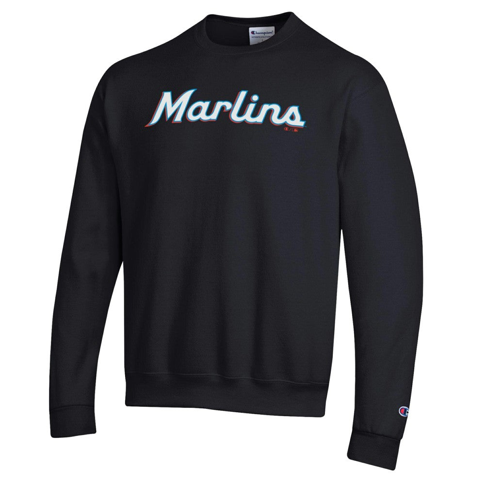 Black Miami Marlins Champion Powerblend Wordmark Sweatshirt