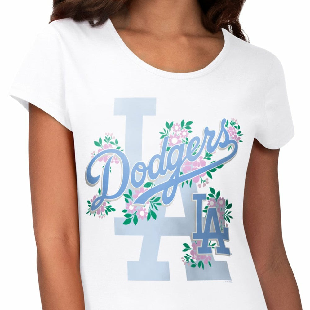 White Los Angeles Dodgers G-III 4Her by Carl Banks Women's Floral Endzone T-Shirt