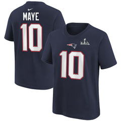 Drake Maye  Youth Super Bowl LX Patch Name & Number T-Shirt - New England Patriots T-shirts