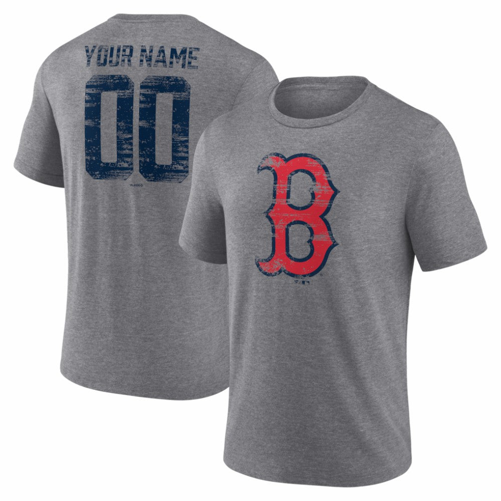 Gray Boston Red Sox Heritage Personalized Any Name & Number Tri-Blend T-Shirt