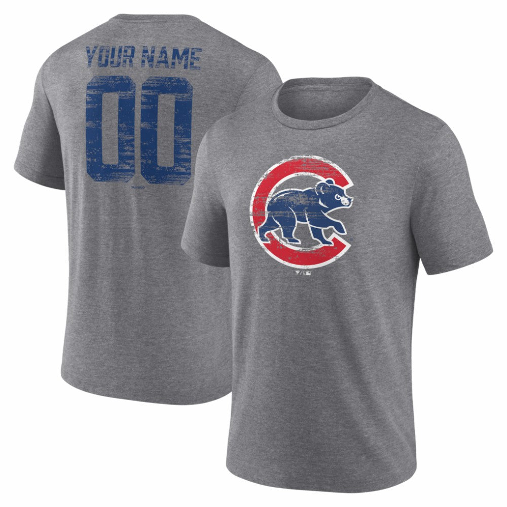 Gray Chicago Cubs Heritage Personalized Any Name & Number Tri-Blend T-Shirt
