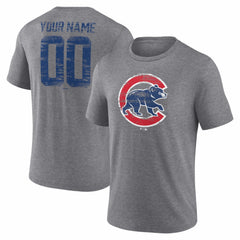 Gray Chicago Cubs Heritage Personalized Any Name & Number Tri-Blend T-Shirt