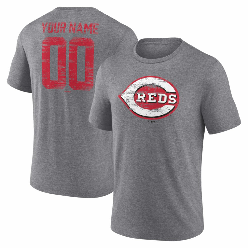 Gray Cincinnati Reds Heritage Personalized Any Name & Number Tri-Blend T-Shirt